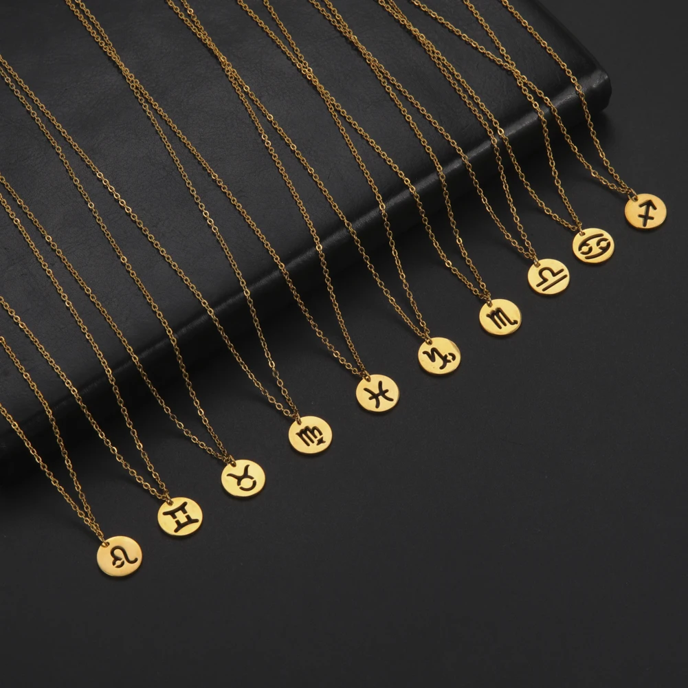 Teamer 12 Zodiac Stainless Steel Necklace Women Men Gemini Aries Libra Taurus Twelve Constellation Birthday Gifts Wholesale