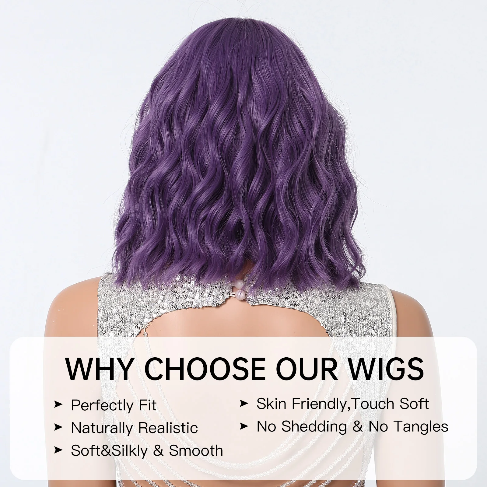 لويس فيري-شعر مستعار اصطناعي أرجواني مموج قصير للنساء ، شعر طبيعي ، شعر مستعار تأثيري مع الانفجارات ، ألياف مقاومة للحرارة ، حفلات يومية