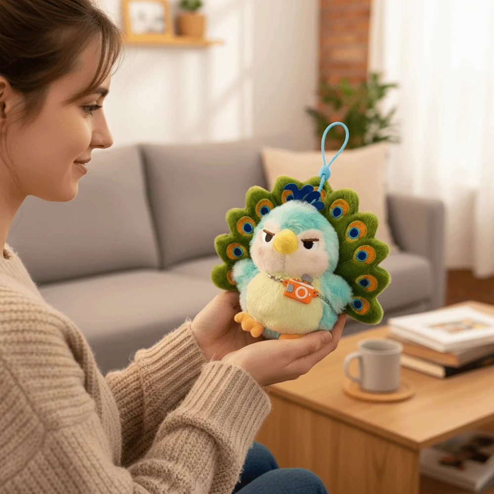 

PP Cotton Peacock Doll Plush Keychain Collection Comfortable Green Peacock Plush Doll Hanging Fluffy Stuffed Animal Bag Pendant