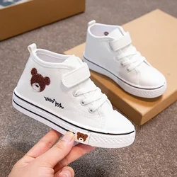 Four Seasons Children's New Fashion Canvas Shoes Boys Bear Print Casual Shoes Girls Lace-up Soft Bottom Flat Shoes Kids Sneakers