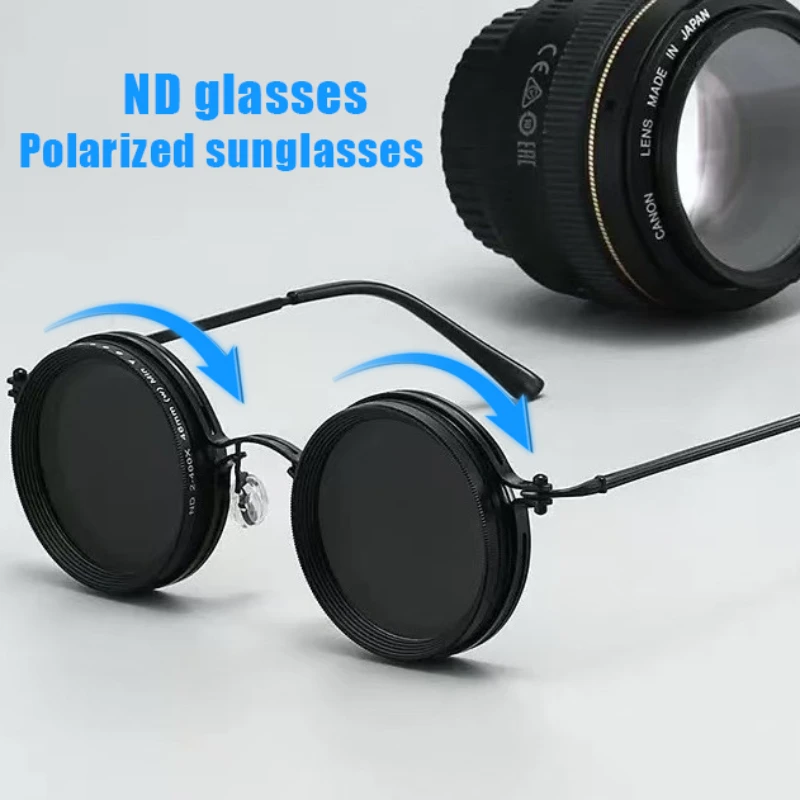 

ND Rotating AdjustableTinted Sunglasses Outdoor UV Protection Polarized Sun Glasses Round Frame Fishing Glasses for Men