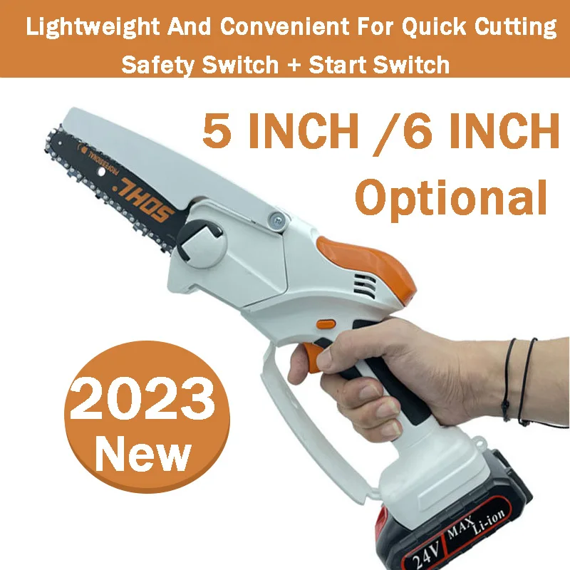 

New 5/6Inch 220V 550W Mini Electric Saw Chain Saw With 1 Battery Rechargeable One-handed Woodworking Pruning Garden Tool EU Plug