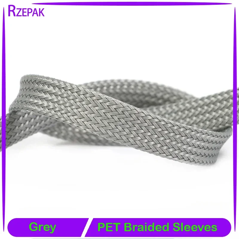 1~50m Grey PET Braid Sleeve 2~60mm High Density Snake Skin Cable Wrap Sheath Braid For Wires