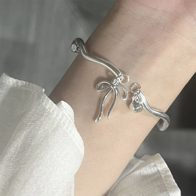 Fashion Bow Opening Bangle Twisted Thin Bangle For Women Girls Bowknot Open Korean Style Charm Cuff Bracelet Jewelry