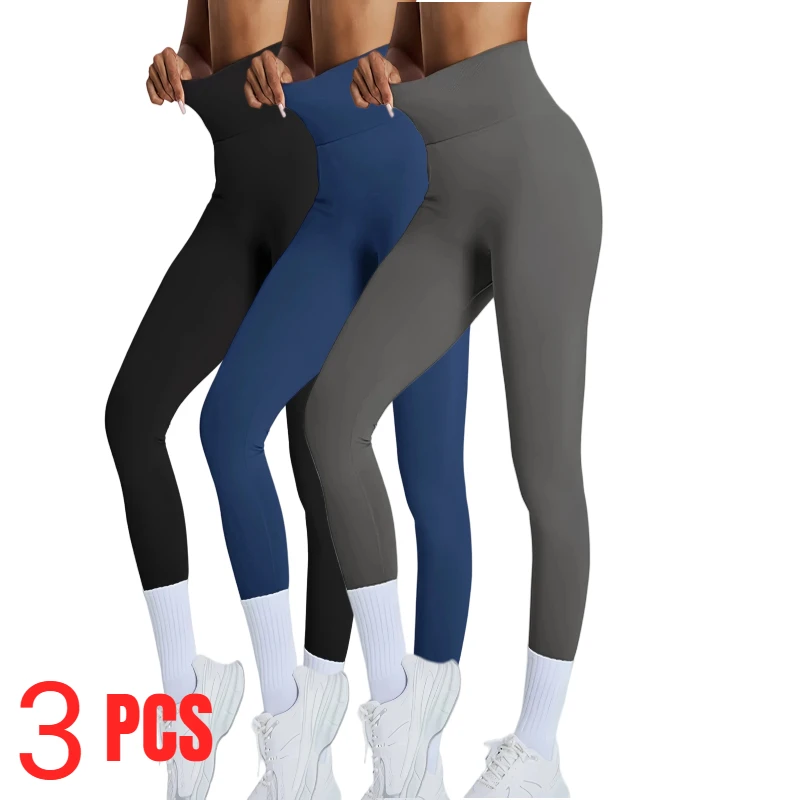

3 PACK Women's High Waisted Seamless Leggings - Butt Lifting & Tummy Control Yoga Pants, Non-See Through Workout Leggings With S