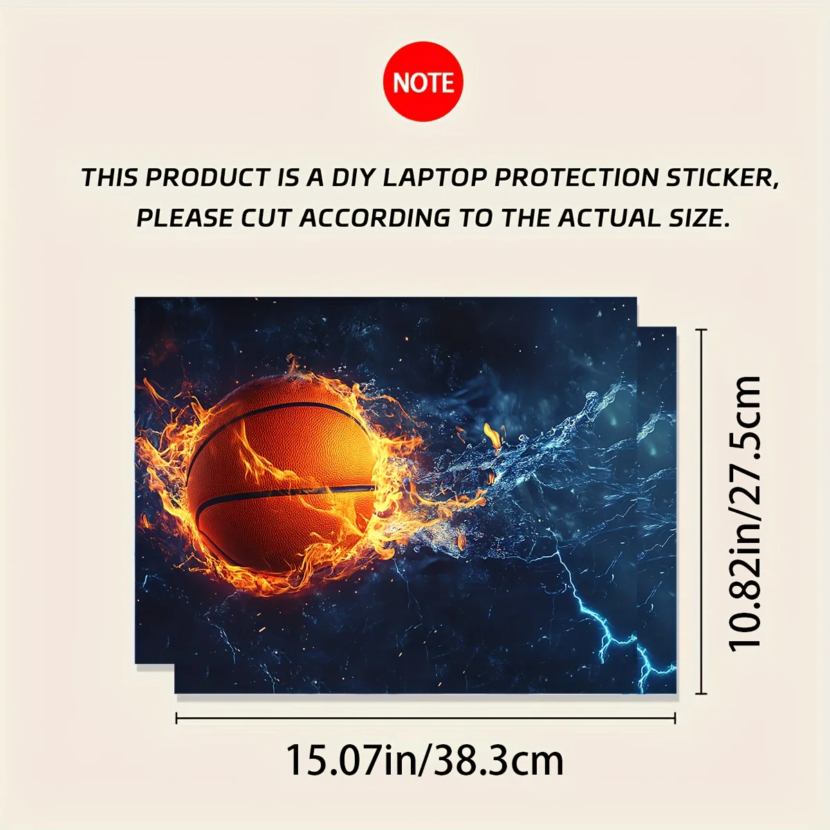2Pcs Basketball Flame Pattern Laptop Sticker - Waterproof, Scratch Resistant PVC Skin for Laptops and Cars, Non-Reusable