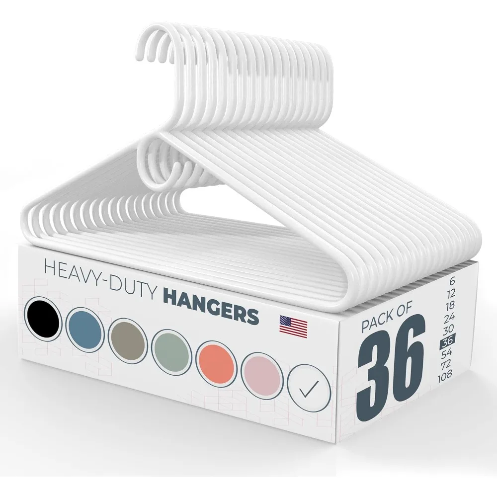 

36pk Made in USA Heavy Duty Plastic Clothes Hangers Bulk, 20 30 50 100 Pack Available, Strong Plastic Hangers