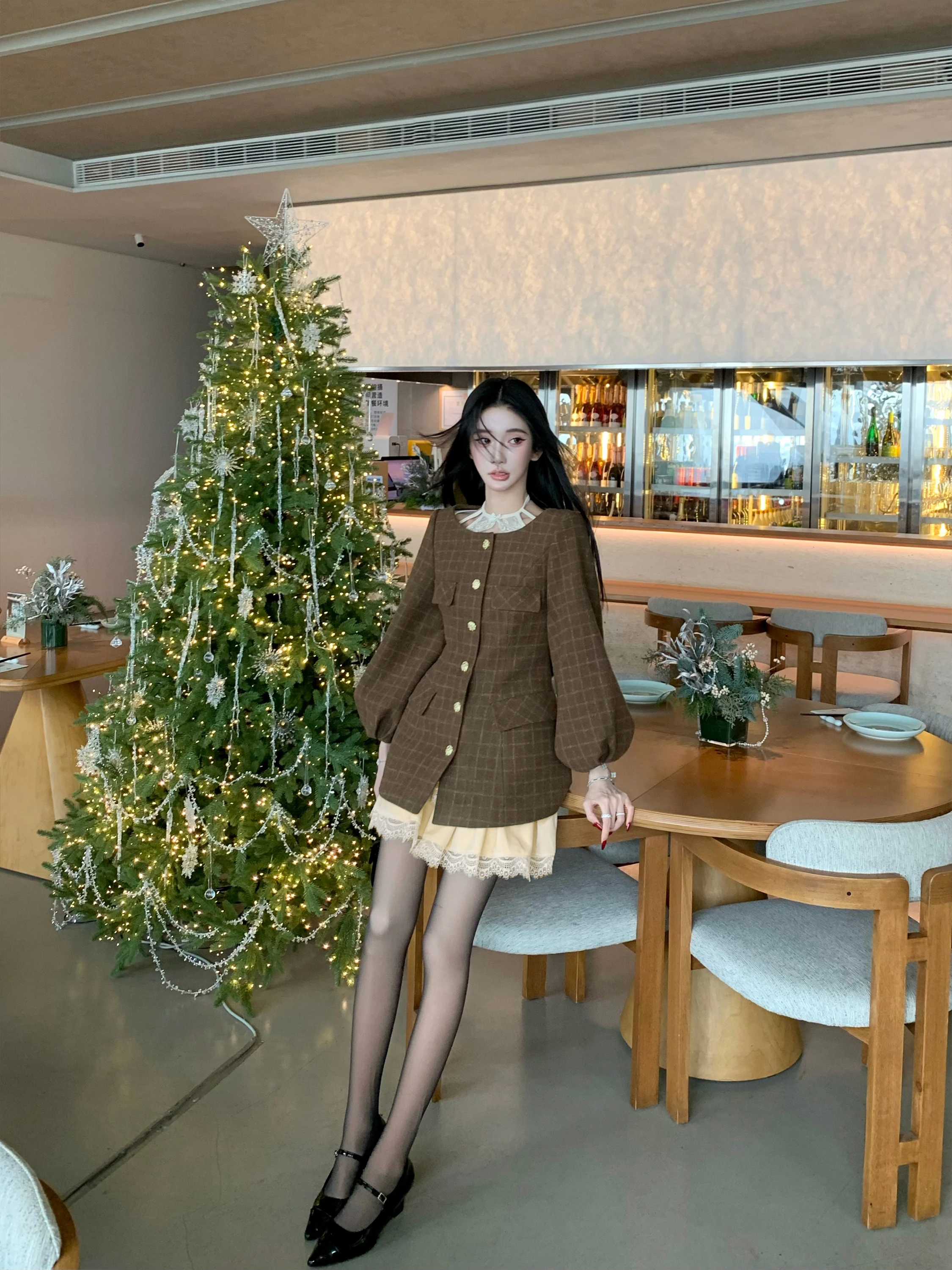 

Женское утепленное шерстяное пальто-кардиган в клетку с высокой талией, из смесового хлопка и полиэстера, с длинными рукавами, для зимы