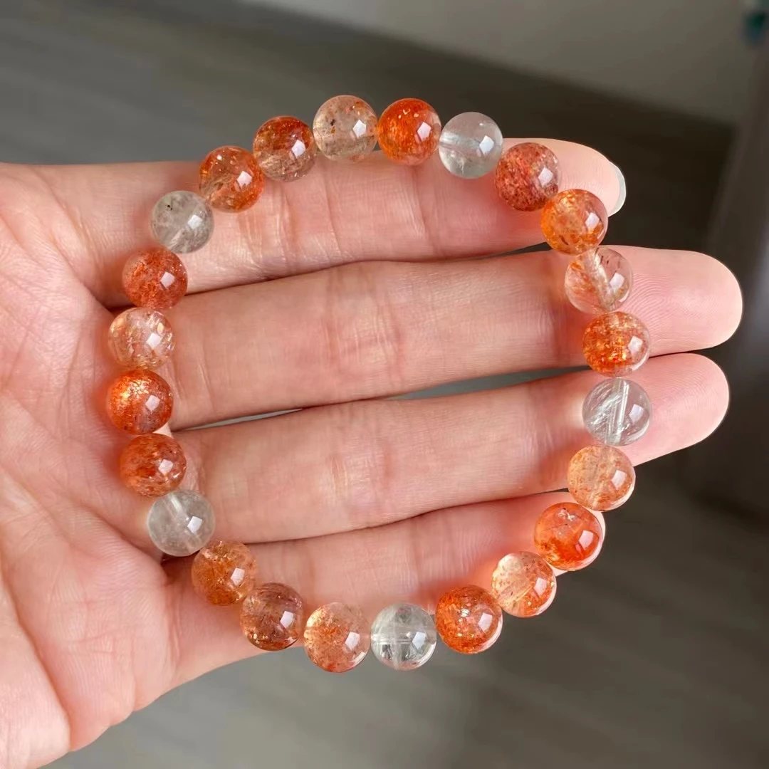 Natural Orange Sunstone Strawberry Quartz Beryl Bracelet 7.5mm From Arusha Clear Round Beads Women Bangle AAAAAA