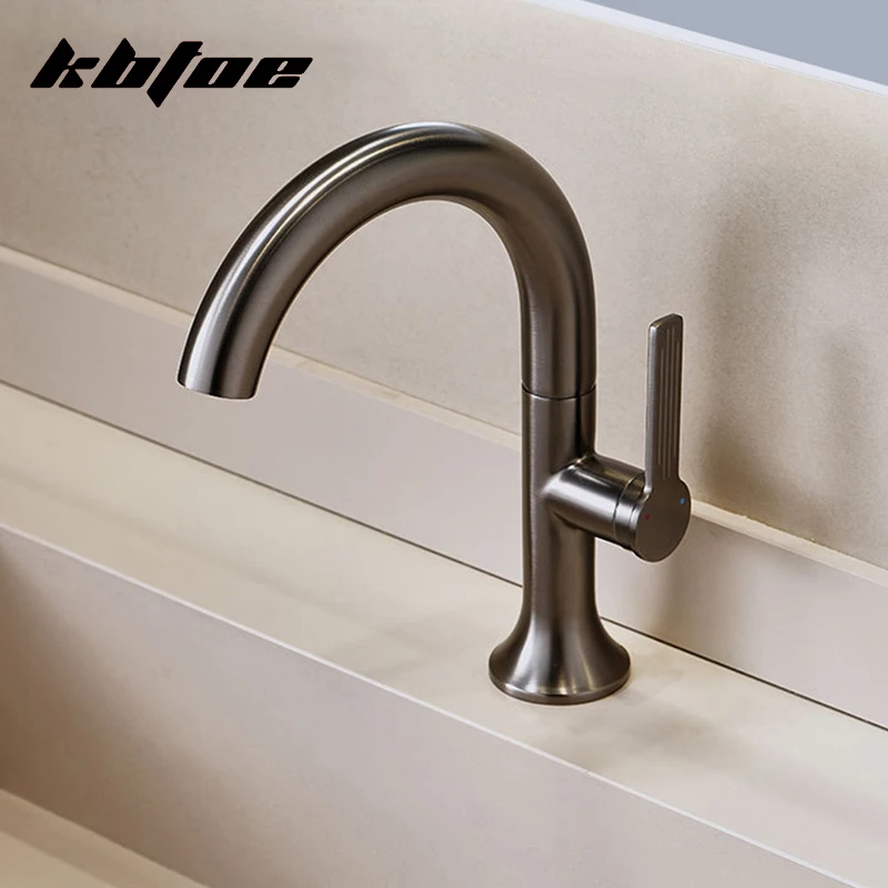 

Смеситель для раковины из нержавеющей стали с горячей и холодной водой, современная роскошная высокая дуга 360° ° Вращающийся кухонный смеситель для раковины с одним отверстием