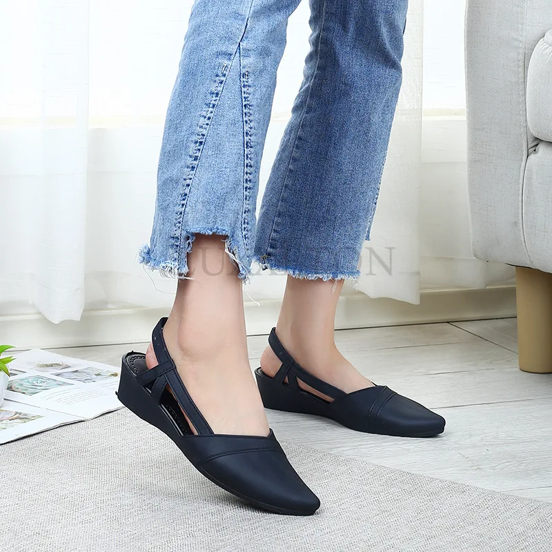 Women's Summer Baotou Pointed Casual Sandals Free Shipping Soft Sole Non Slip Slip-On Wedges Casual Sandals Mom‘s Sandals