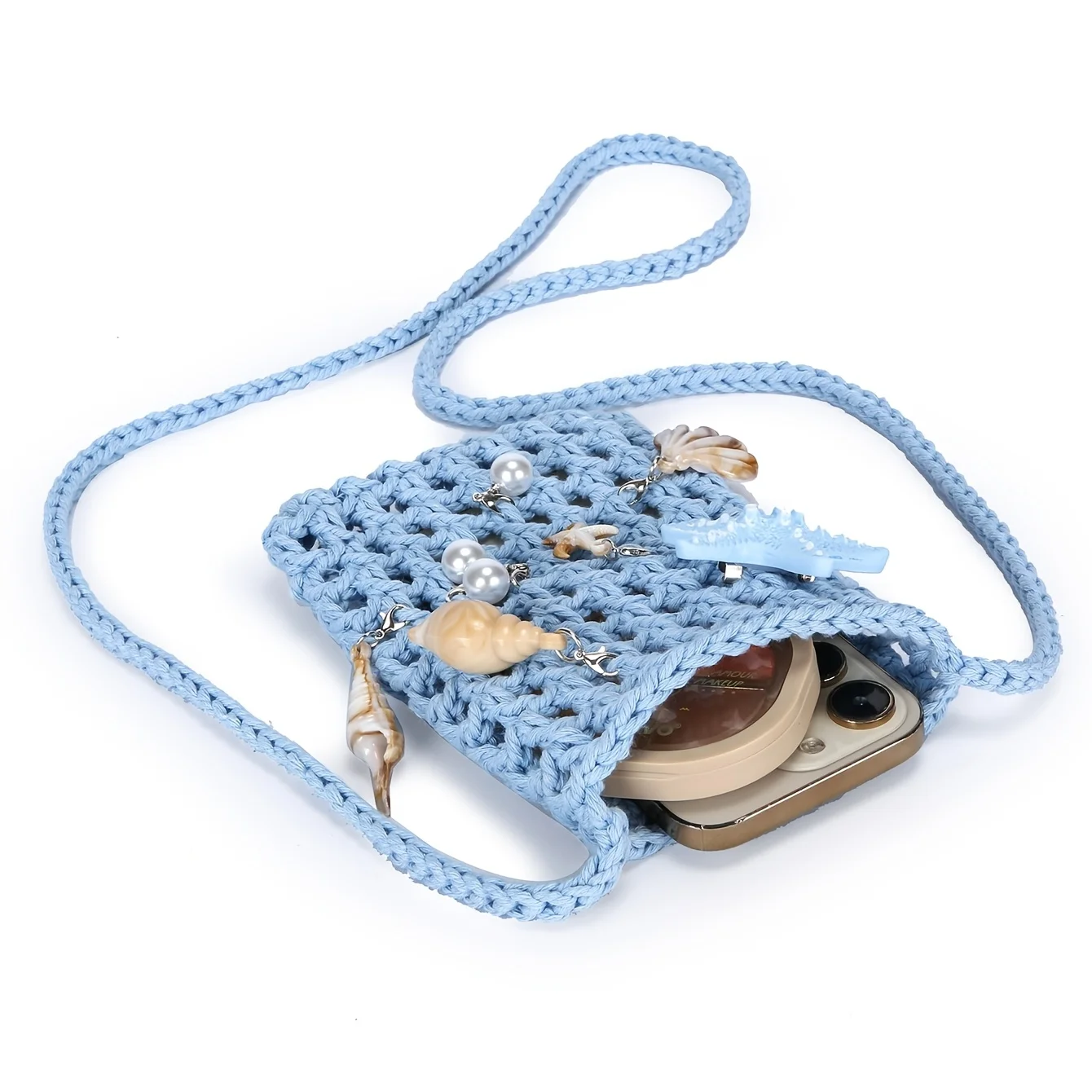 Rope Hand Crochet Fashion New Casual Shoulder Bag, With Ocean Element Pendant, Fashion Matching, Casual Vacation, Gift, Party。