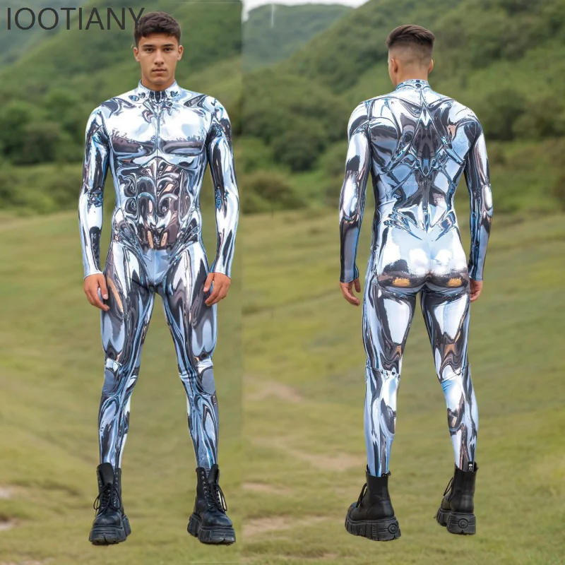

IOOITNANY Men's Cyberpunk Robot Futuristic Warrior Muscle Tight Bodysuit Halloween Theme Party Cosplay Performance Costume Suit