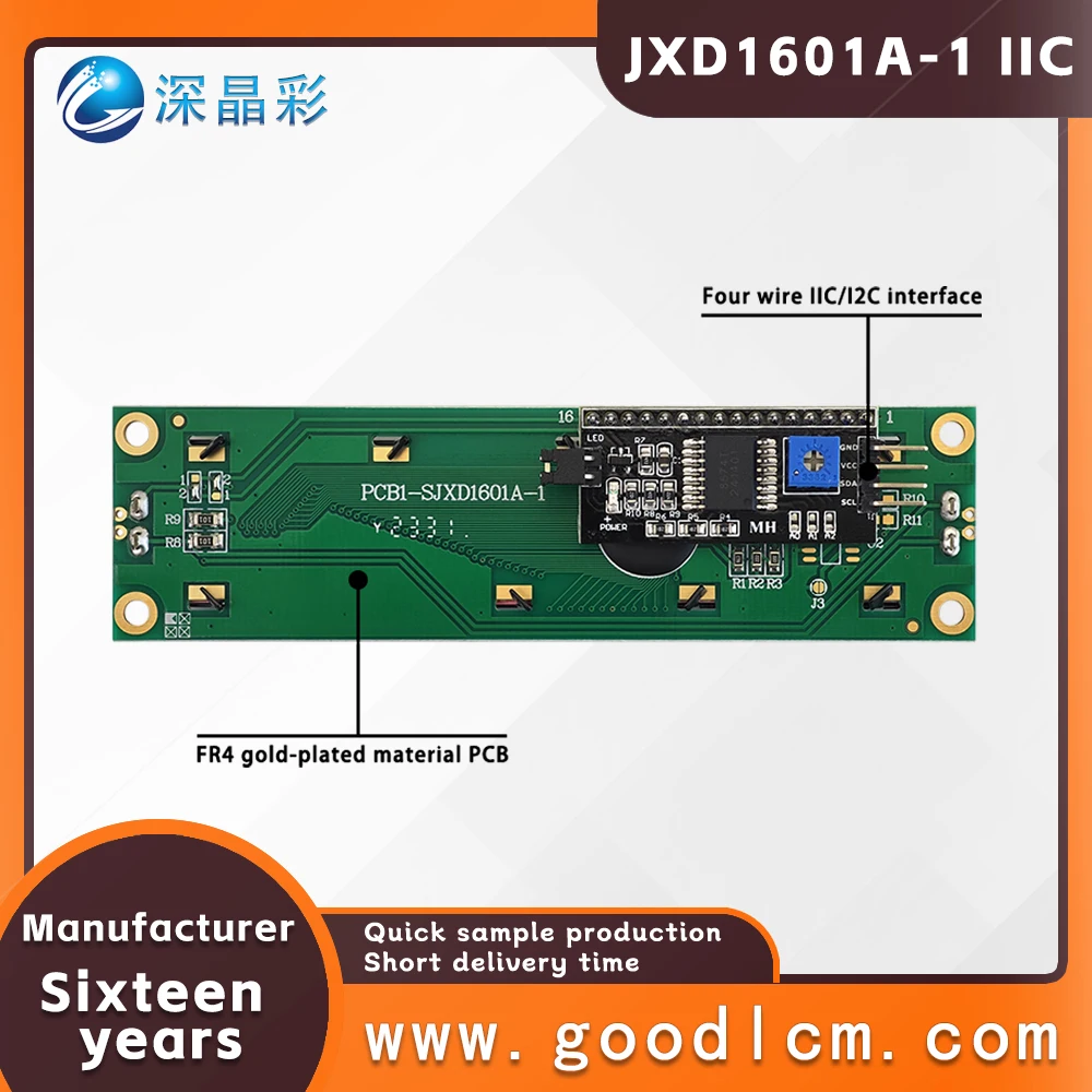 LCD 1601 Large Character LCD Screen JXD1601A-1 IIC/I2C Interface VA White Negative Single row Digital LCM Display Module