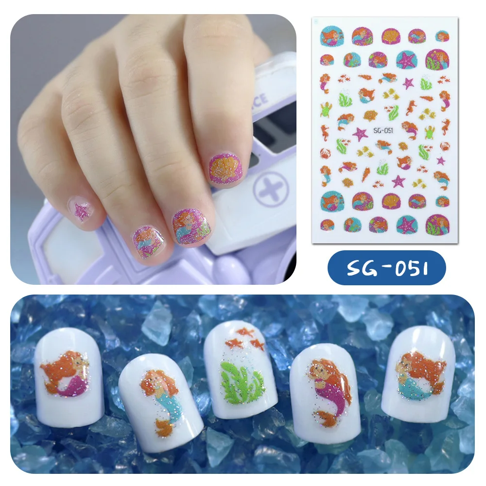 New Sparkling Powder Manicure Self Adhesive Flower Personalized Unicorn Mermaid Nail Fragmented Flower Patch Size:92 * 60mm