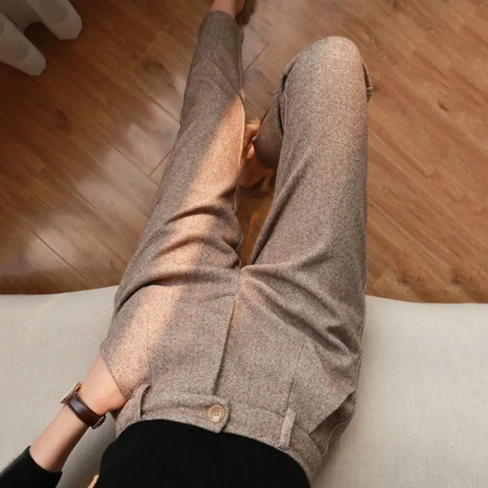 

Women Button Zipper Closure Pants Women Pants Herringbone Print Women's Suit Pants High Waist Slim Fit Thick Warm for Formal