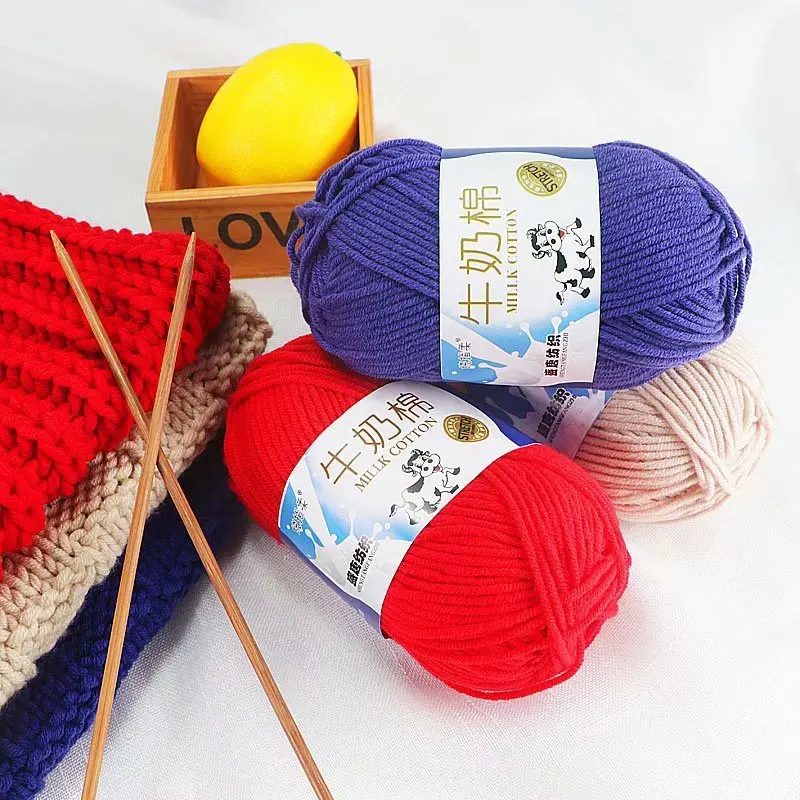 Soft Milk Cotton Crochet Yarn, Hand Knitting Line for Sweater, Scarf, Knitted Thread for Needlework DIY, 50g