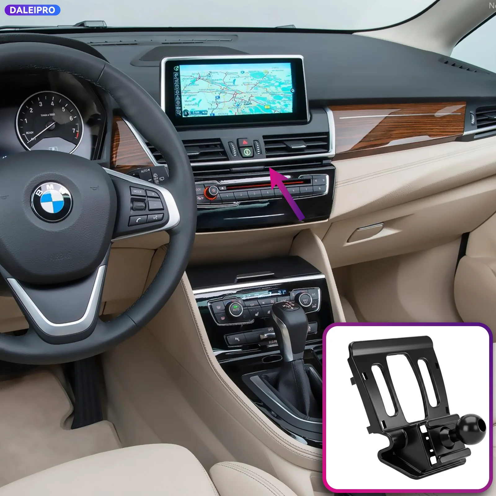 For BMW 2 Series Active Tourer 2015 2016 2017 2018 2019 Phone Holder, 2-in-1 Holder & Base Kit, Clip-On Design Phone Mount Base