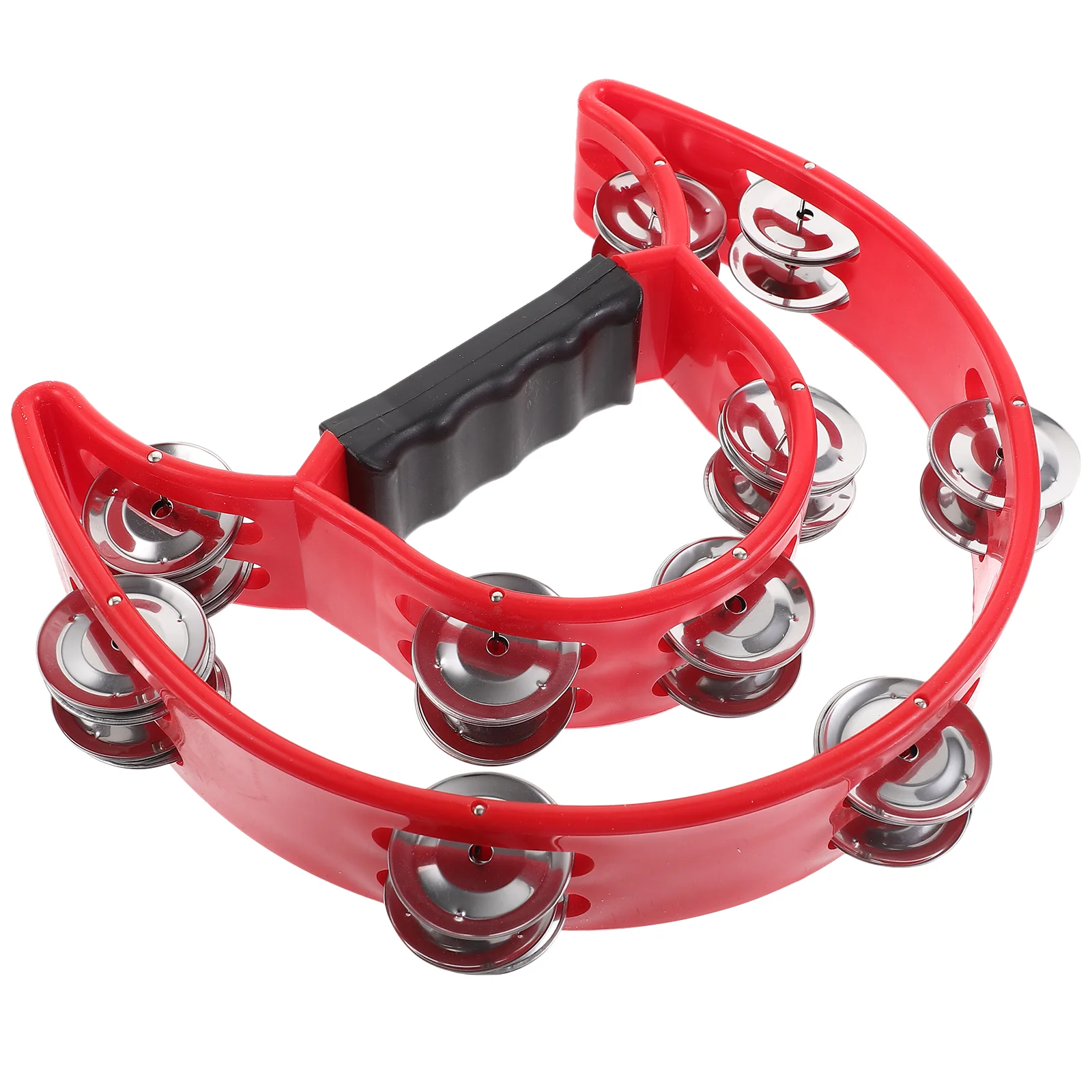 Double Row Tambourine Half Moon Metal Musical Jingles Tambourine Hand Held (Red) moon tambourine percussion tambourine