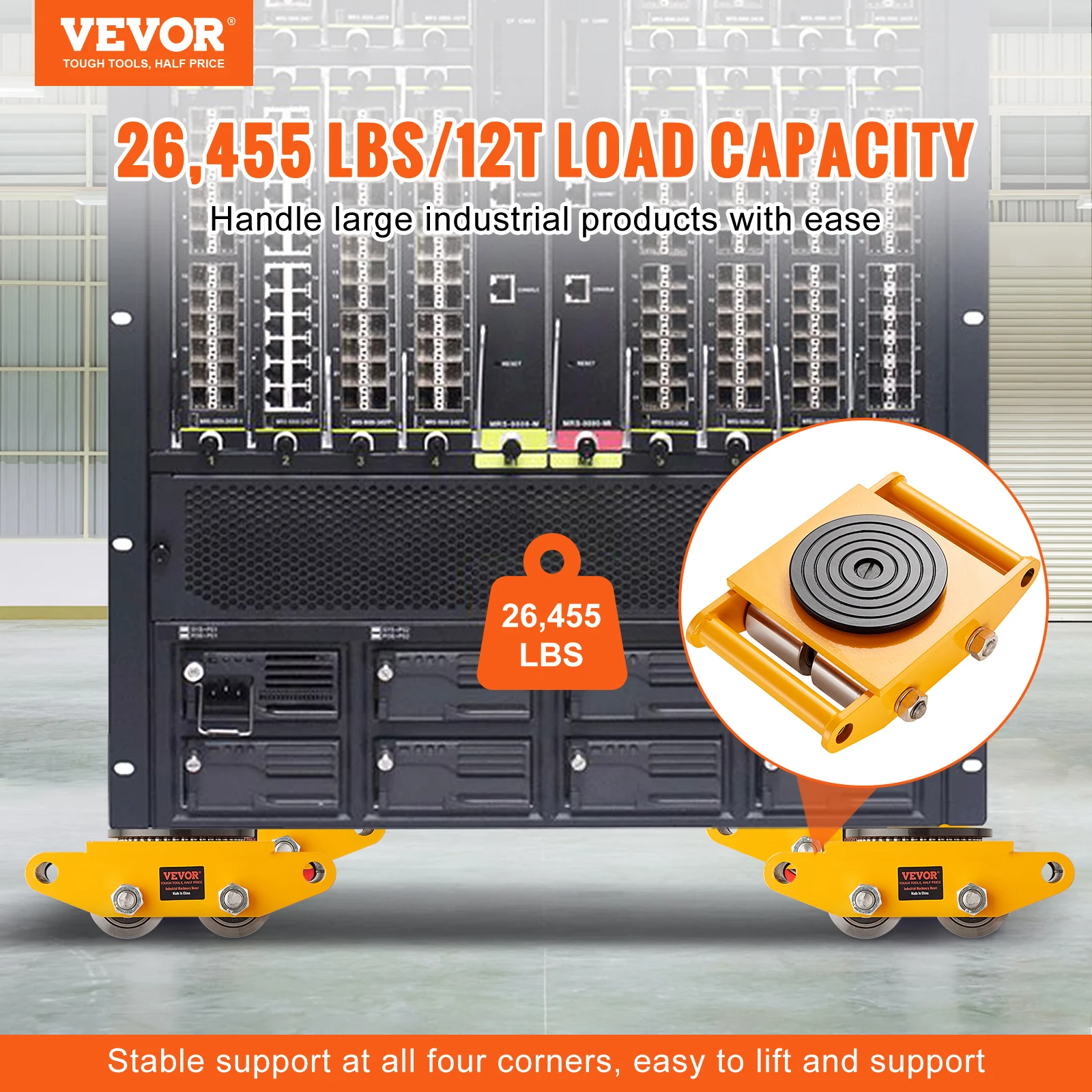 VEVOR 4PCS Machinery Skate Dolly,12T Heavy Duty Carbon Steel Machinery Moving Skate & 4 Carbon Steel Wheels and 360° Rotation