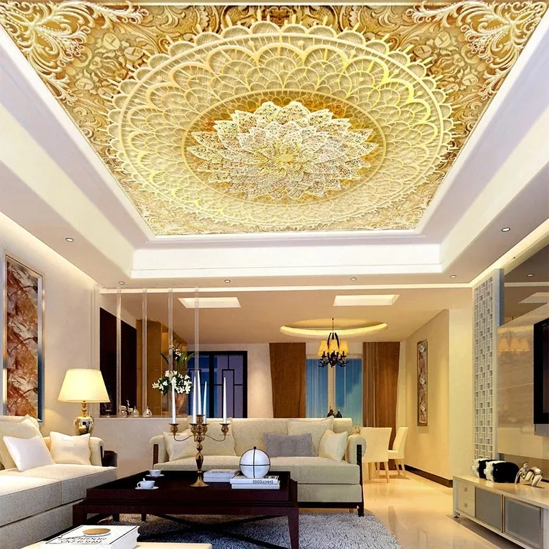 

Modern Golden Jewelry Hotel Ceiling Wallpaper Living Room Mural Ceiling Wall Paper Home Decor Murals Papel De Parede 3d