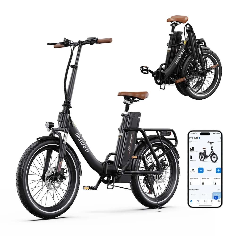 Onesport OT16 Pro elektrische vouwfiets 250W 48V 17Ah 20*3.0" opblaasbare off-road banden instapmodel voor volwassenen stadsvervoer vouwbare e-bike met achterdrager APP ondersteuning trapondersteuning