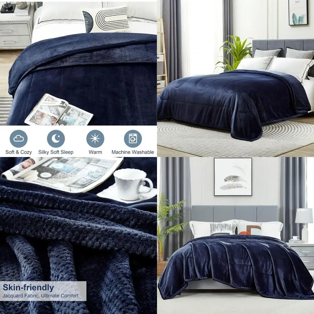 

Роскошное плюшевое фланелевое флисовое одеяло размера Queen Size 90x90, темно-синее, мягкий уютный бархат для зимнего постельного белья, можно стирать