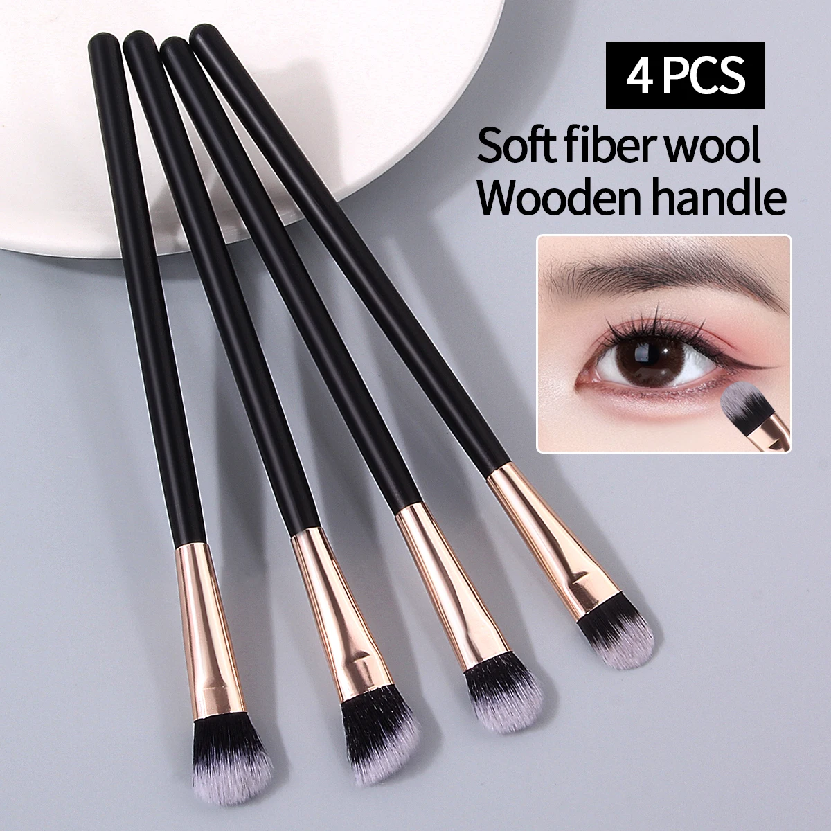 4PCS soft wooden handle eye makeup brush, eyeshadow brush, smuder brush, detail brush, multi-purpose beauty tool