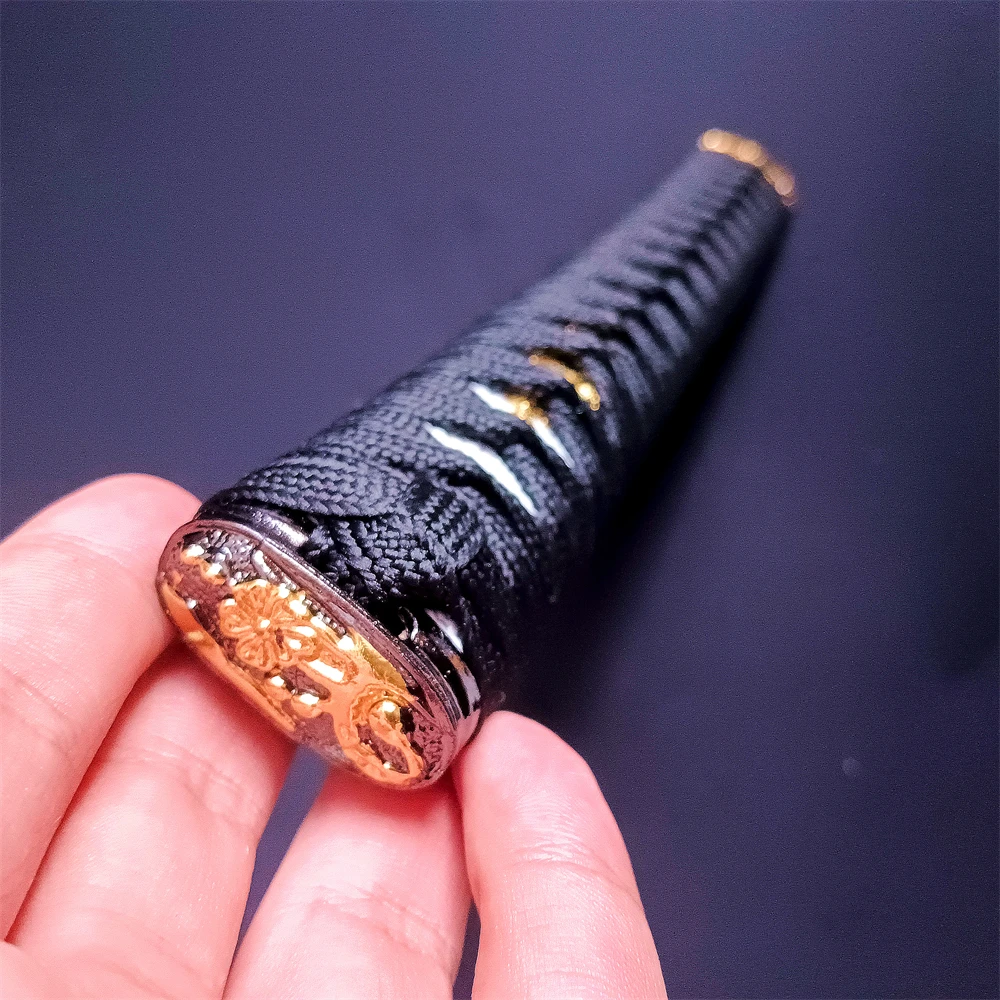 

26CM Tsuka Handle Black Silk Ito Alloy Fuchi Kashira Hilt Fittings F Japanese Sword Samurai Katana DIY Parts New