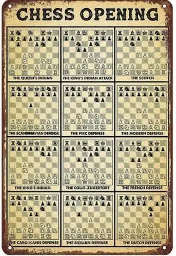 CHESS METAL TIN SIGN CHESS OPENING MOVES WALL ART MAN CAVE ART- GAME ROOM ART