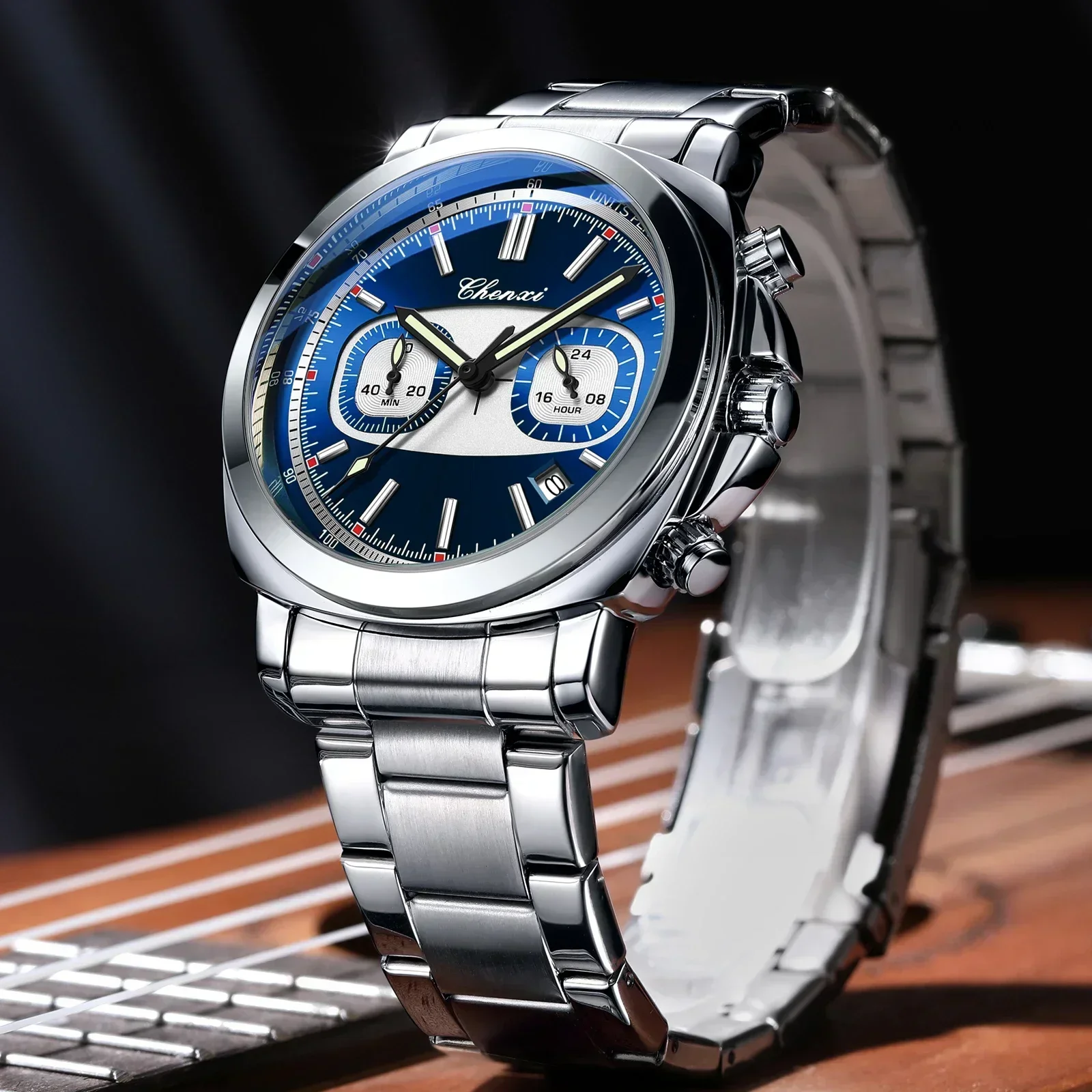 CHENXI Luxury Men's Watch Calendar Luminous Waterproof Man Clock Chronograph Stainless Steel Quartz Watches For Men Reloj Gift