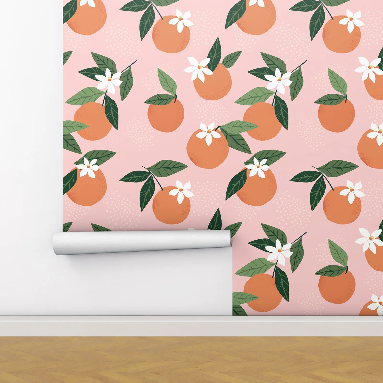 Oranje Roze Behang-Muurschildering Van Fruit, Schil En Stok, Oranje Kleur Abstracte Stijl Muurschildering-Zelfklevend Muurpapier