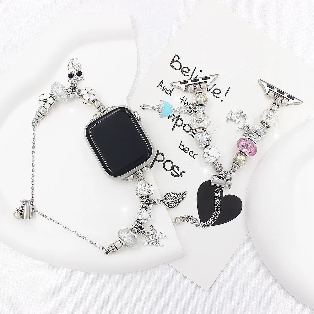 DIY Charm Bead Metal strap for Apple Watch Series 11 10 9 8 Sparkly Crystal Jewelry Bracelet for iWatch Band 40mm 44 41 42 45 46