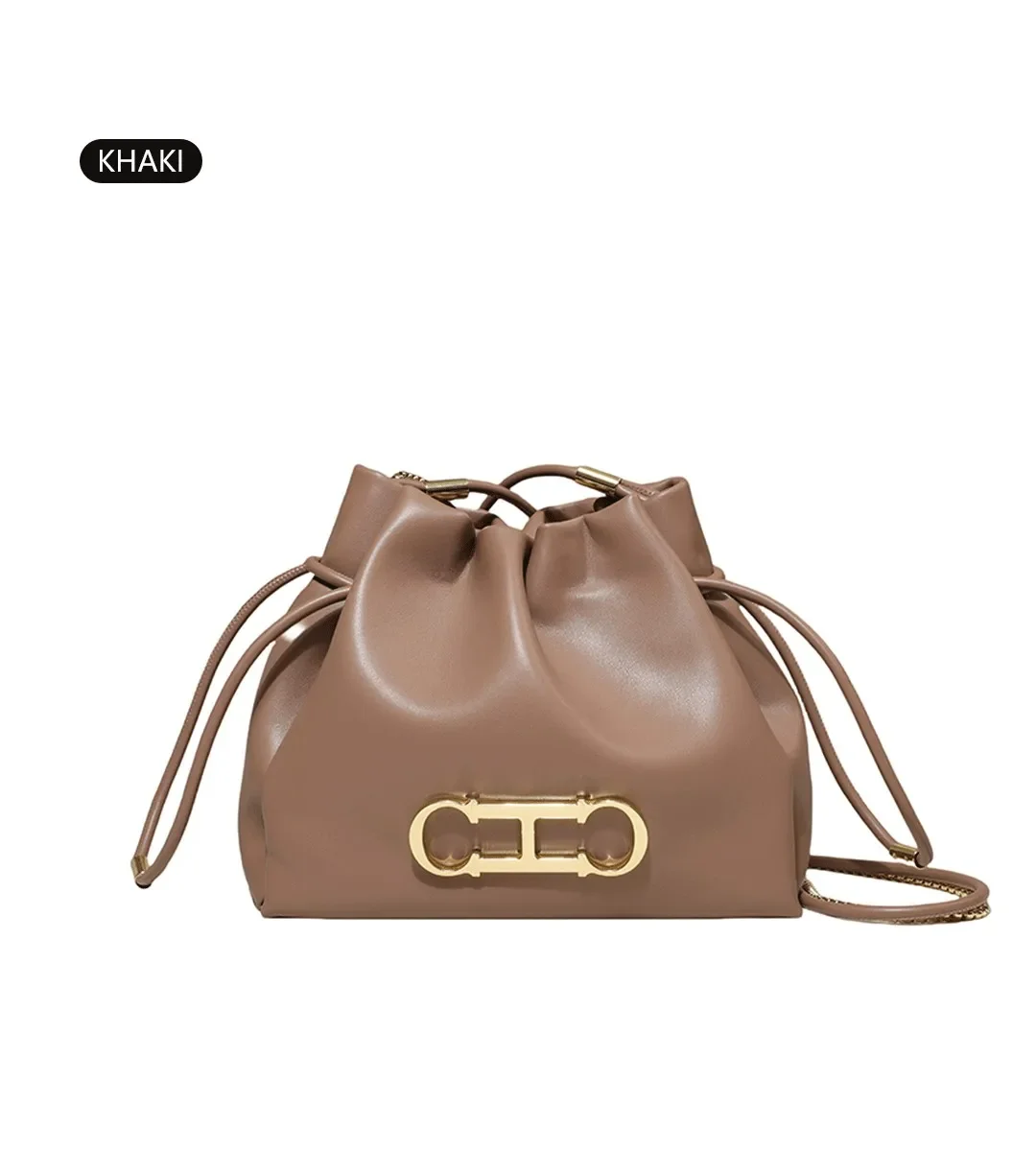 CH Luxus-Beuteltasche mit Kordelzug für Damen, goldfarbenes Metall-Logo, Ketten-Umhängetasche, Schulter-Messenger-Handtasche für den täglichen Pendelverkehr und Partys – Detail 10