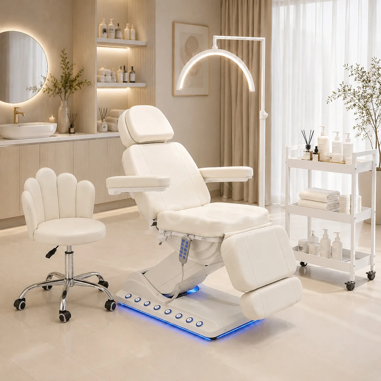 JOXIN Electric Treatment Chair with Electric Recline Padded Armrests and Segmented Leg Support for Commercial Salon Projects