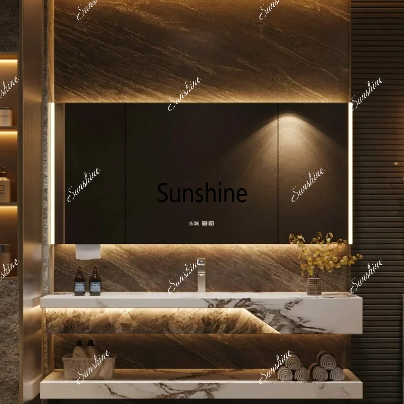 Simple rock slab ceramic seamless integrated basin bathroom cabinet combined toilet
