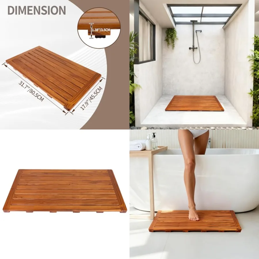 

Teak Bath Mat, Large Wood Shower Mats for Bathroom, Sturdy Floor Mat for Indoor Spa or Outdoor