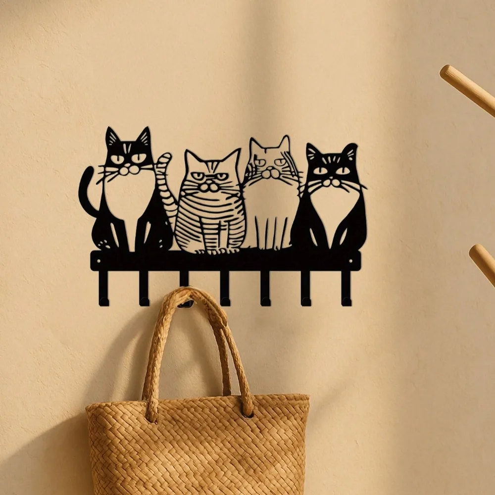 1PC Cute Cat Wall Hook-Adorable Kitty Decor for Home Kitchen Bathroom Nursery-Durable Metal Hooks for Hanging Coats Towels Keys