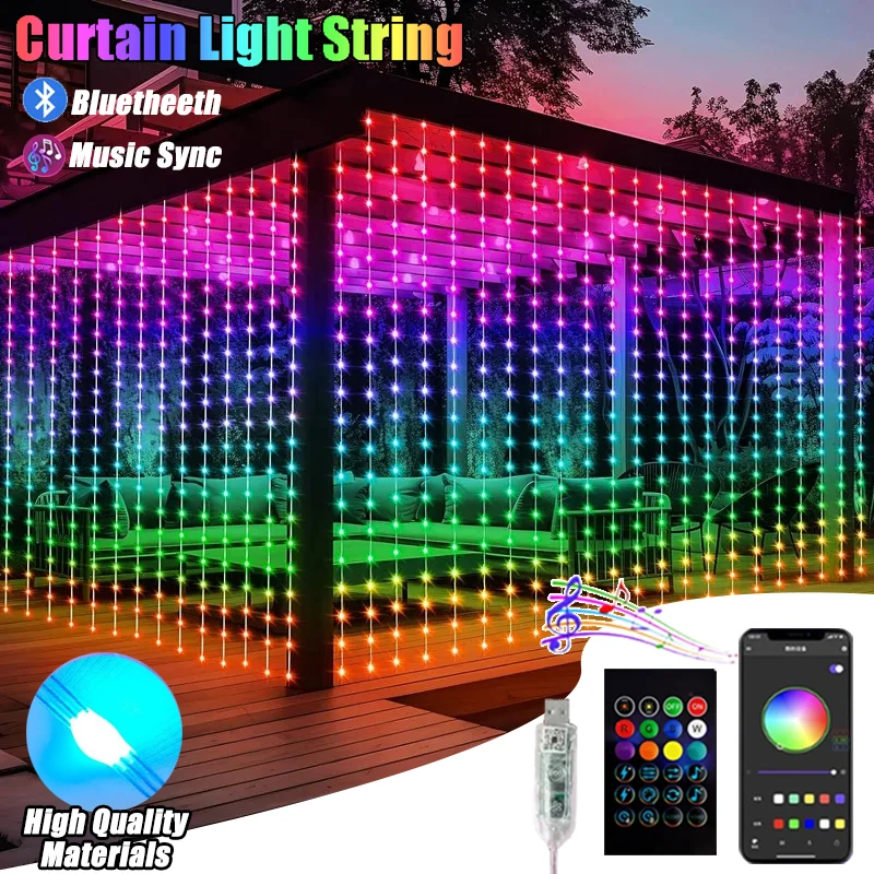 RGBIC Curtain Light String APP Bluetooth Remote Control String Lights USB Plug LED Curtain Light for Christmas Room Decorations