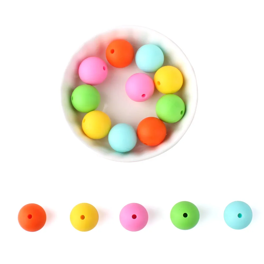 15mm 20pcs Silicone Beads Food Grade Silicone Teether Round Beads Baby Chewable Teething Beads For DIY Colorful Teething Beads