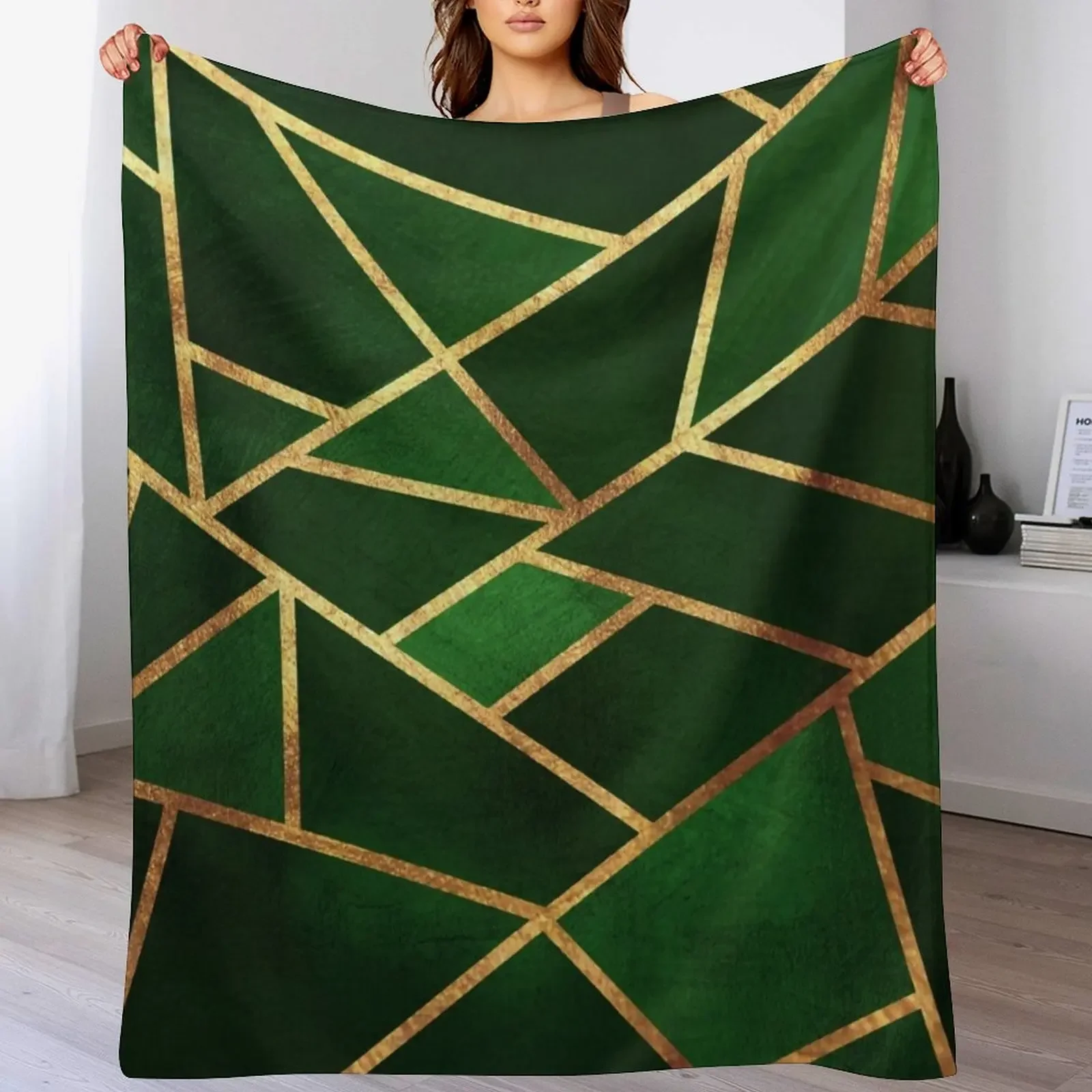 

Green Gold Stone Geometric Throw Blanket Hair cosplay anime Sleeping Bag warm for winter Blankets