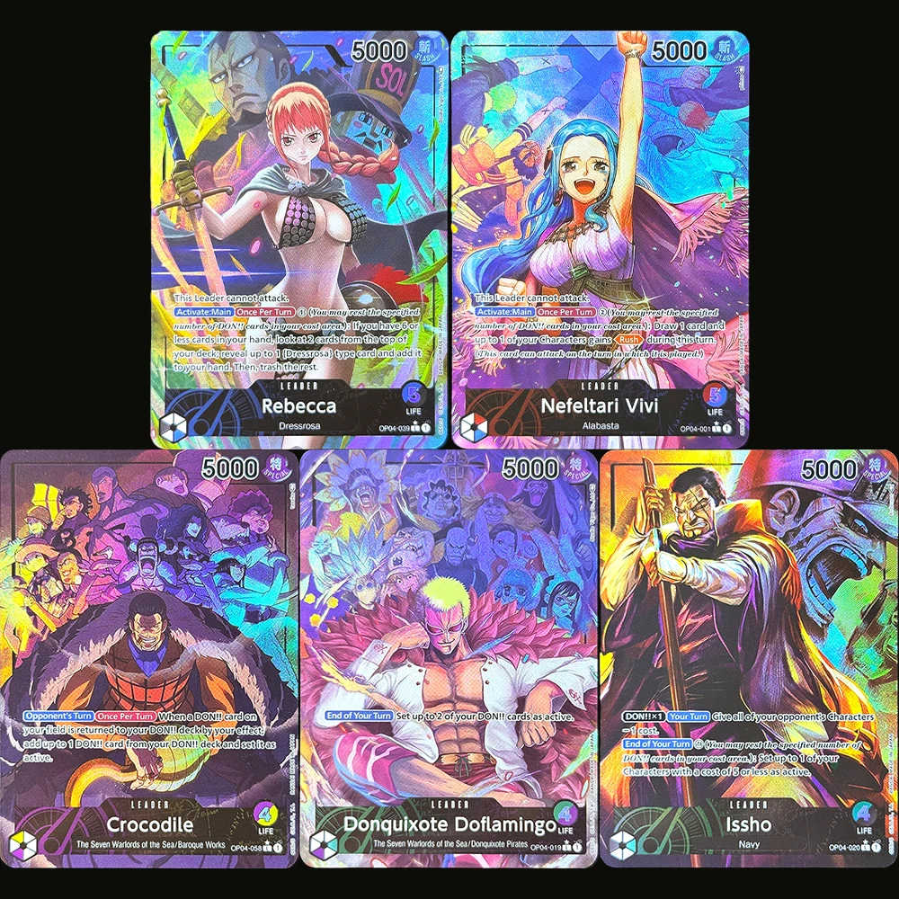 One Piece English OPCG OP04 Leader Foil Texture Proxy Game Cards Crocodile Donquixote Doflamingo  Issho Nefeltari Vivi Rebecca