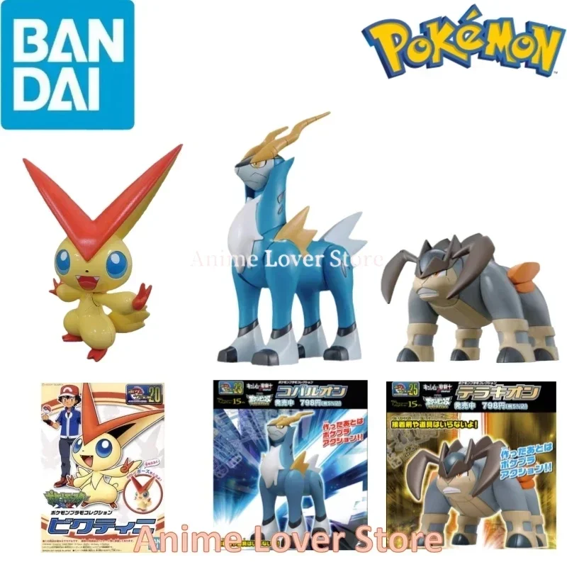 Bandai Original Pokemon Victini Cobalion Terrakion Anime Action Figure Assembly Model Toys for Kids Collectible Model Ornaments