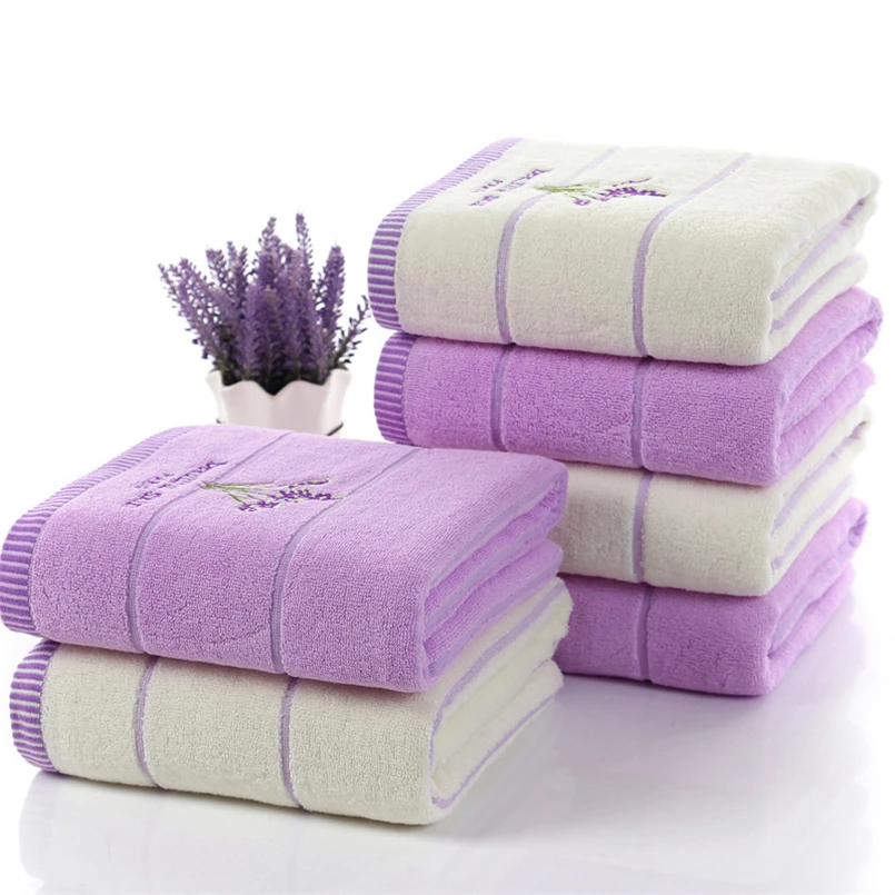 Cotton Embroidered Lavender Pattern Towel Absorbent Soft Household Pure Cotton Adult Face Towel Simple Couple Towel