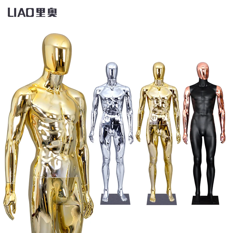 High-end Shinny Chrome plating gold silver male manikin mannequin men full body for clothes display