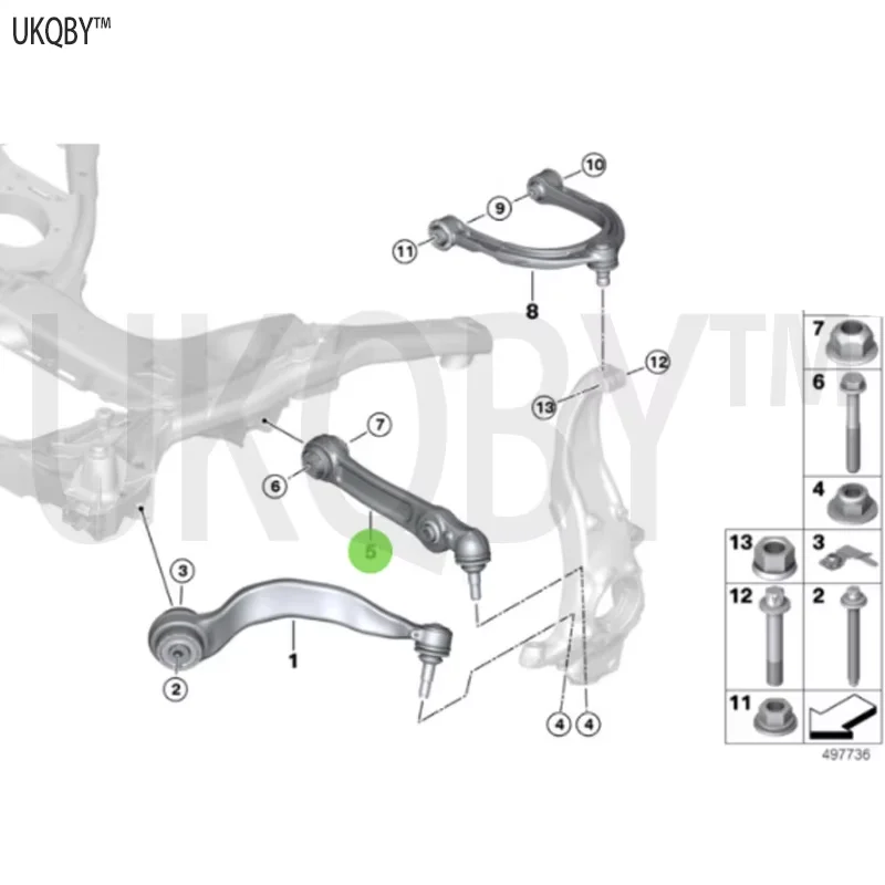 Hexagonal nut with flange lower lateral swing arm, with left rubber support 31106861170 31106861169