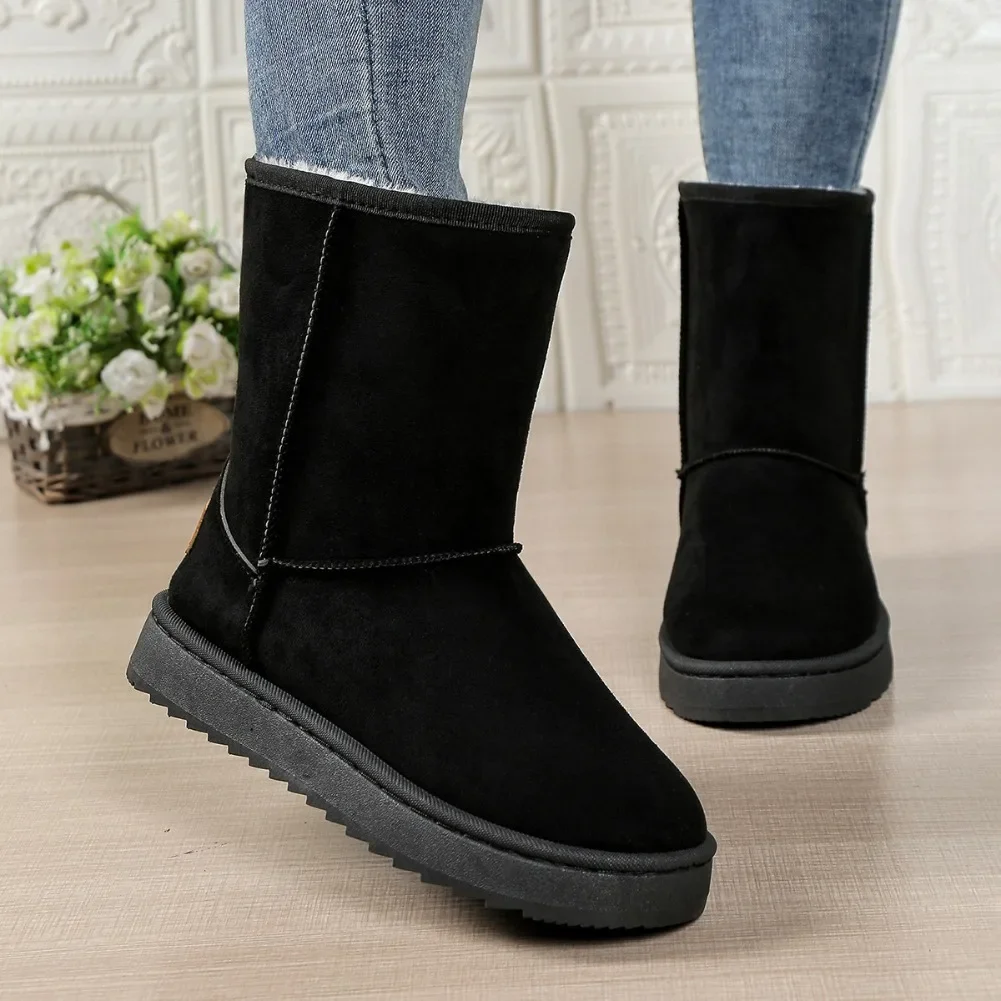 Wasserdichte, warme Plateaustiefel für Damen, mittelhohe Schneestiefel, große Größen, Winter-Slip-On-Flachstiefel, lässige Damenstiefeletten, neue Mode 2026 – Detail 3