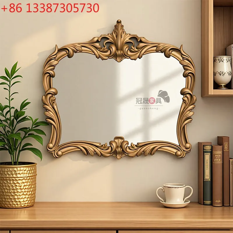 

Европейское резное зеркало для макияжа в стиле ретро, американское зеркало для ванной комнаты, настенное декоративное зеркало с французским входом и камином