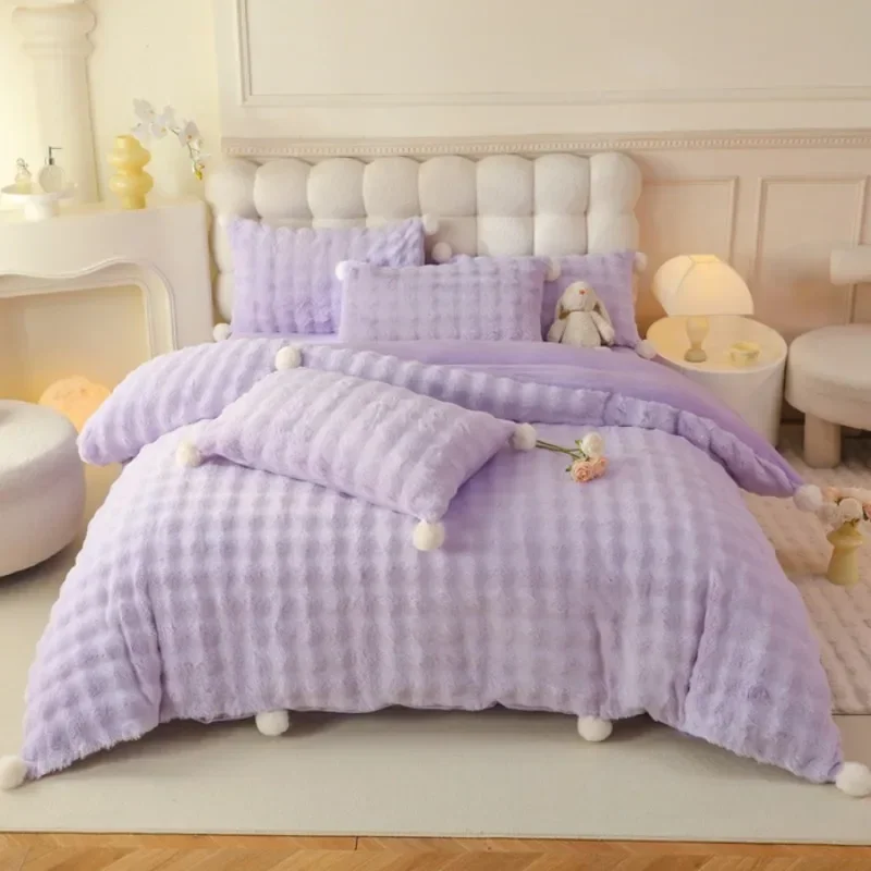 2024 novo inverno engrossado classe A coelho veludo dupla face cor sólida bolha hairball conjunto de quatro peças