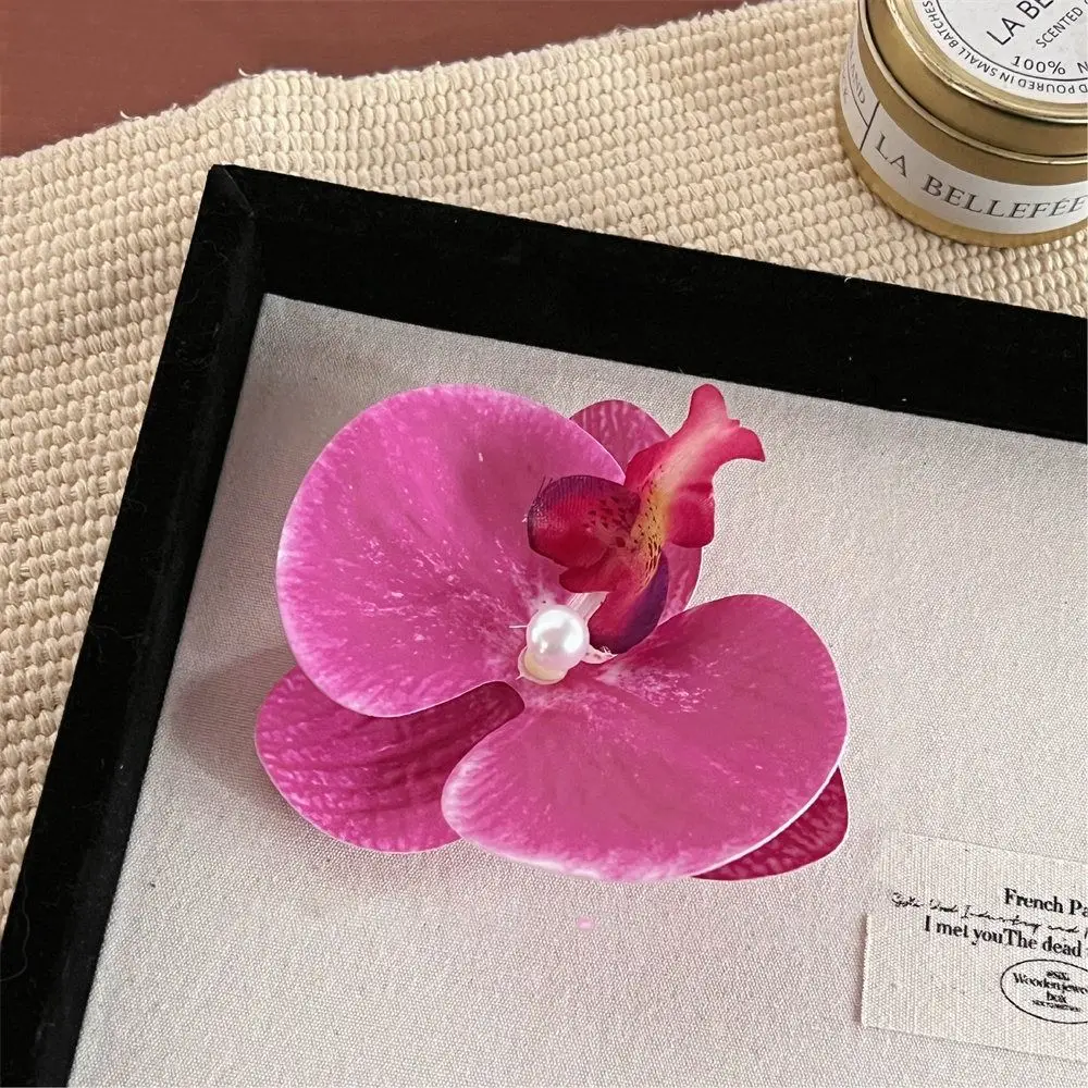 シンプルな布製フラワーヘアクリップ、パール、蝶、蘭、蘭の花ヘアピン、ダックビルクリップ、ボヘミアンスタイル、女の子用ヘアクリップ、夏